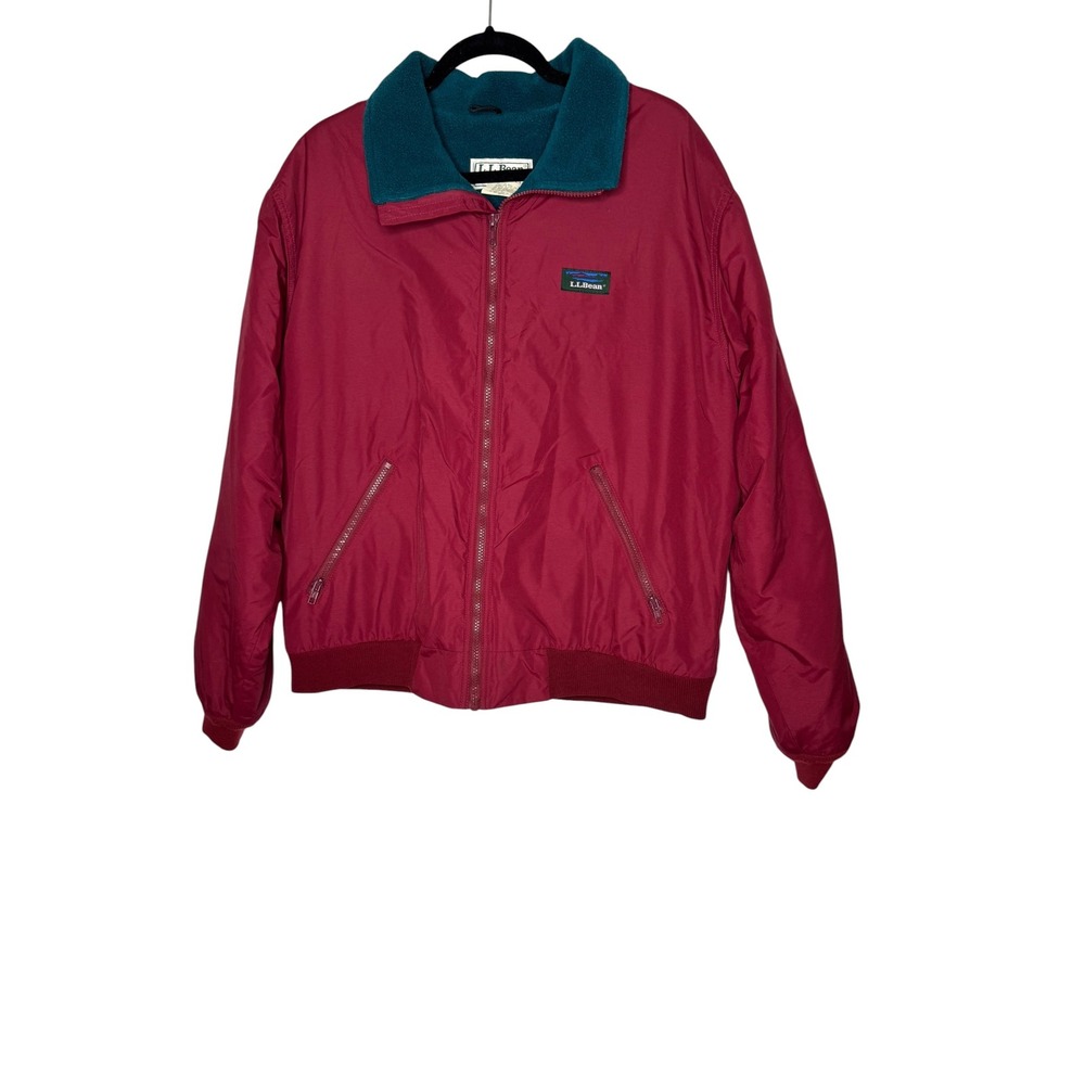 Vintage LL Bean Warm-up Jacket Mens Medium Tall Red Teal Fleece Lined USA Made